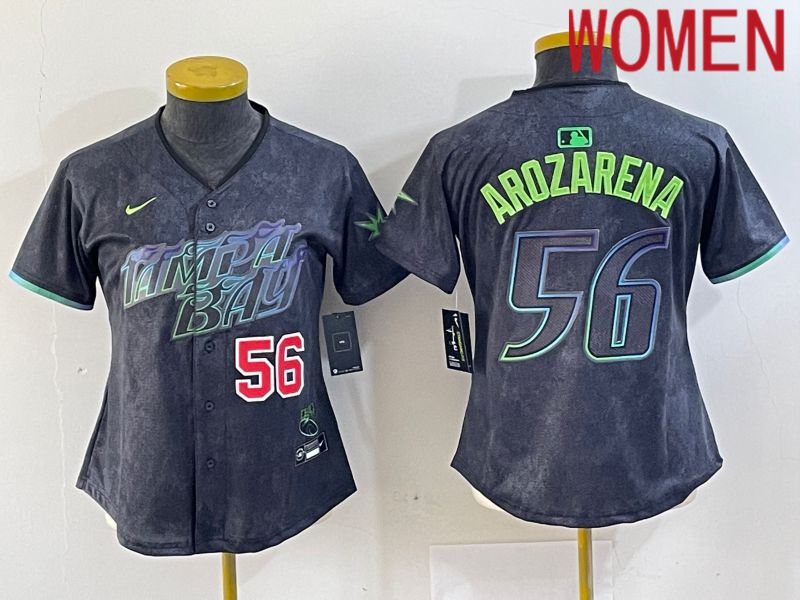 Women Tampa Bay Rays 56 Randy Arozarena Nike MLB Limited City Connect Black 2024 Jersey style 2